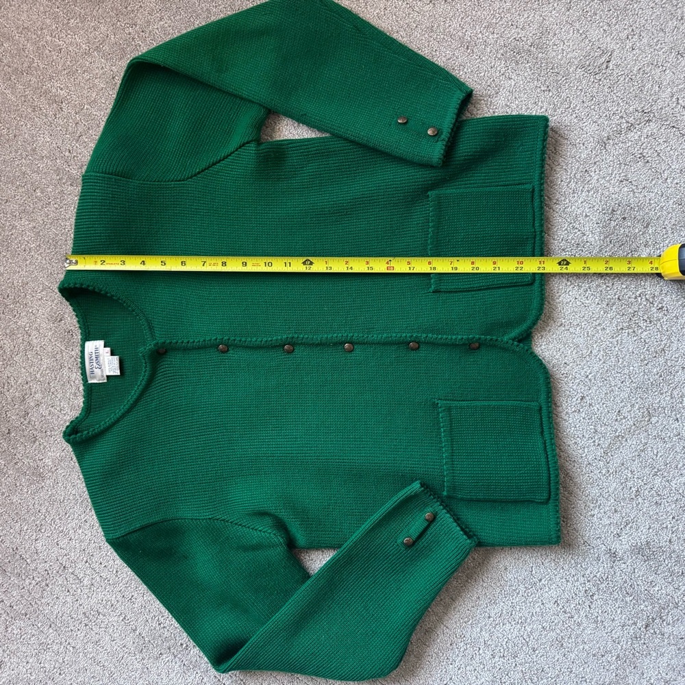 Vintage 90s Green Cardigan Sweater Shoulder Pads Button Front L - Picture 11 of 13